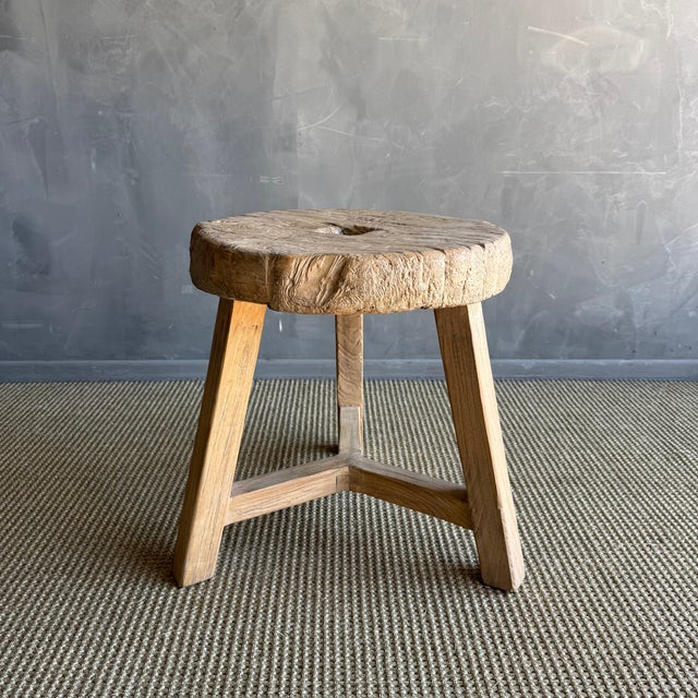 Mid-Century Modern Vintage Elm Wood Wheel Table in Natural Finish For Sale - Image 3 of 8