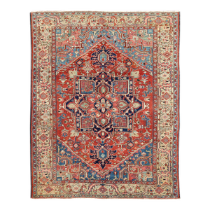 Antique Persian Serapi Rug With Geometric Central Medallion and Colorful Design 10' X 12'
