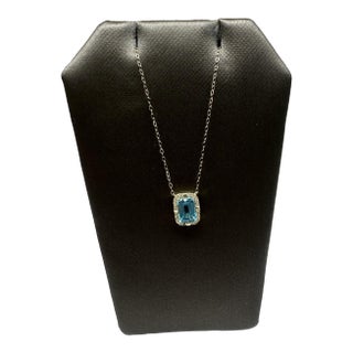 Topaz & Diamond Necklace in 10kt Yellow Gold – Emerald Cut, 18.25in, New For Sale