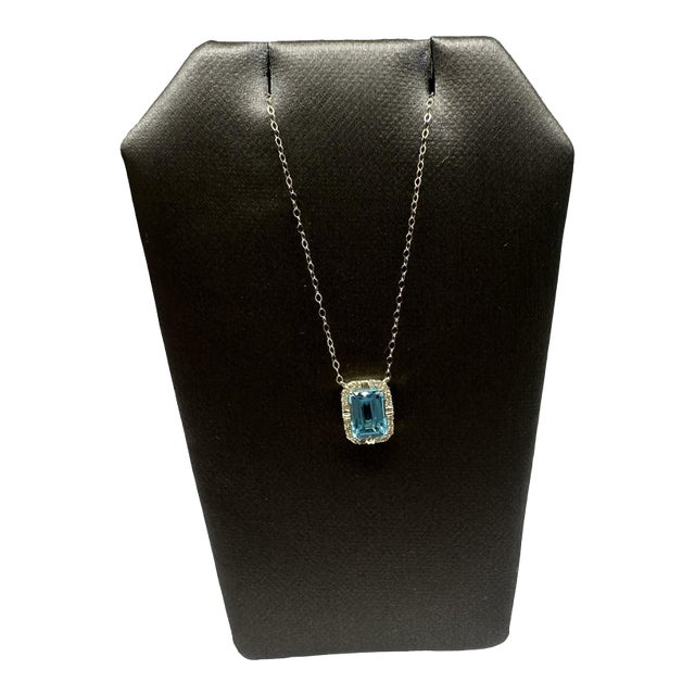 Topaz & Diamond Necklace in 10kt Yellow Gold – Emerald Cut, 18.25in, New For Sale