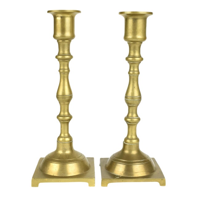 Mid 20th Century Solid Brass Candlestick Candle Holders - a Pair For Sale