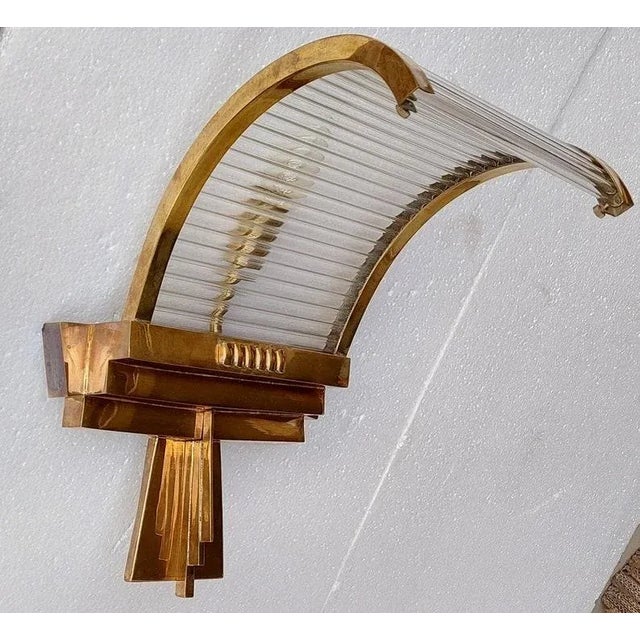Metal Vintage Art Deco Skyscraper Wall Sconces Fixture in Brass & Glass For Sale - Image 7 of 7