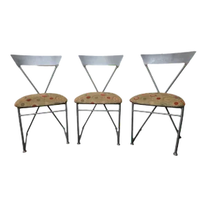 Vintage Shaver Howard Mid Century Modernist Style Brushed Steel Dining/ Cocktail Chairs - Set of 3