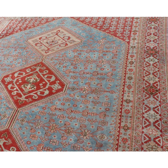 Early 20th Century Antique Persian Qashqai Shiraz Tribal Rug With Latch Hooked Diamond Design For Sale - Image 10 of 13
