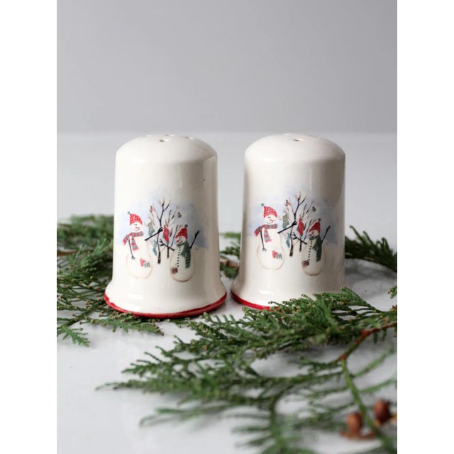Red Vintage Royal Season Stoneware Snowman Salt & Pepper Shakers For Sale - Image 8 of 9