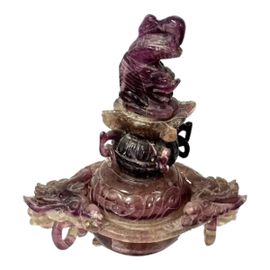 Late 19th Century Chinese Amethyst Stone Elephant Lid Censor Urn Incense Burner Holder