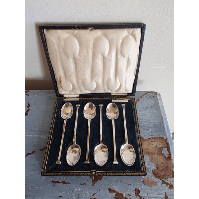 1930s Ser of Six English Sterling Silver Demitasse Spoons For Sale - Image 5 of 6