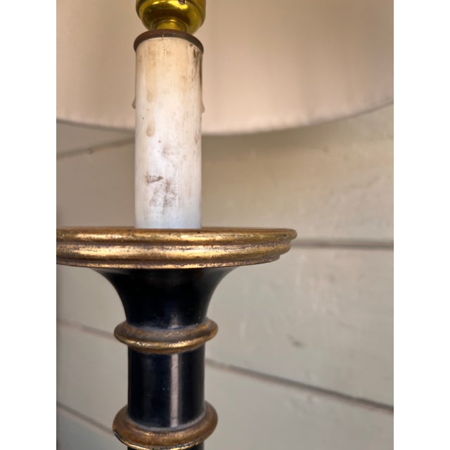 Vintage Italian Wooden Ebonized & Parcel Gilt Tall Table Lamp With New Drum Shade For Sale - Image 14 of 15