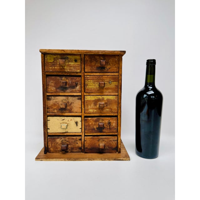Early 20th Century Antique Primitive Ten-Drawer Parts Cabinet, Original Paint For Sale - Image 5 of 12