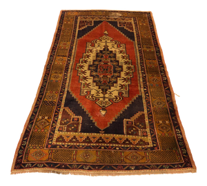 Vintage Warm Tones Handmade Oushak Vintage Floor Rug - 4′3″ × 7′8″