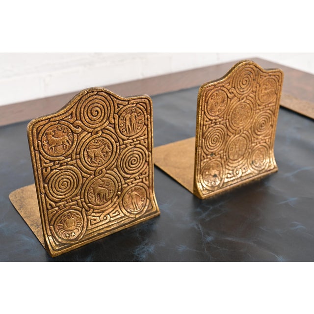 Tiffany Studios Tiffany Studios New York Bronze Doré Zodiac Bookends, Circa 1910 For Sale - Image 4 of 13