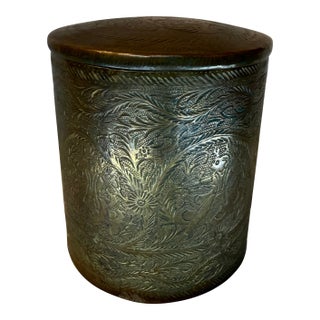 Antique Chinese Brass Metalwork - Deities Surrounded by Stylized Lotus "Caddy Cannister' For Sale