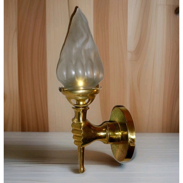 1950's French Regency Bronze Hand Fist Torch Wall Sconce With Flame Shade For Sale In Miami - Image 6 of 14
