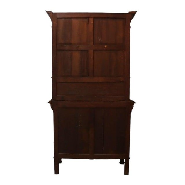 English Jacobean Carved Oak Sideboard With Ornate Stained Glass C1900 For Sale - Image 15 of 16
