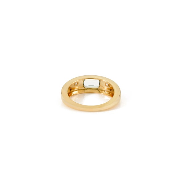Metal Vintage Inspired Aquamarine Diamond Gold Signet Ring Size 5.5 For Sale - Image 7 of 11