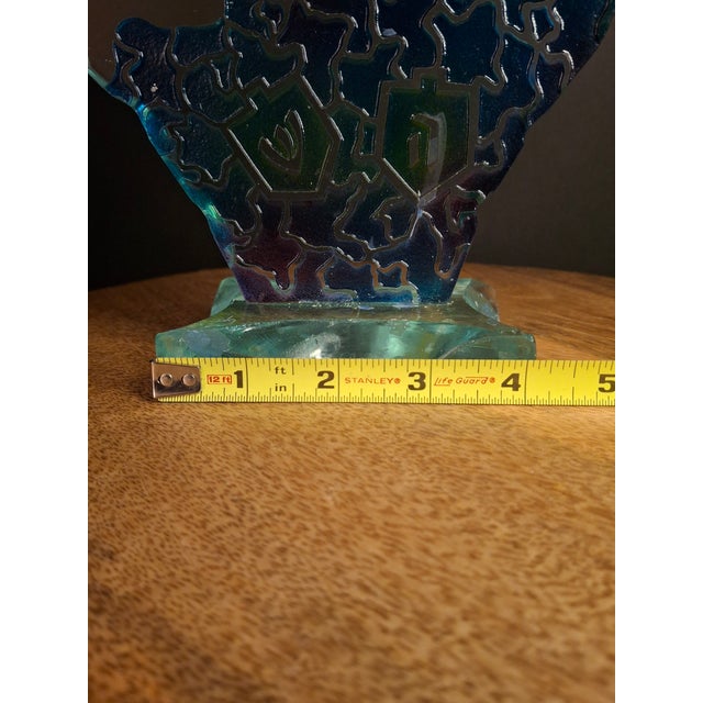 Late 20th Century Signed Uda Yehuda Parmat Studio Art Glass Menorah Iridescent Fused Dreidel For Sale - Image 14 of 17