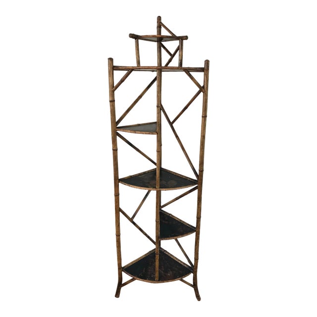 Antique Aesthetic Style Burnt Bamboo Corner Etagere, Circa 1880 For Sale