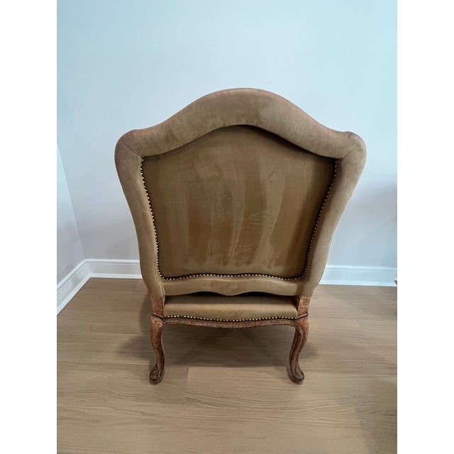 Wood Marquesa Suede Lounge Chair by Kreiss For Sale - Image 7 of 14