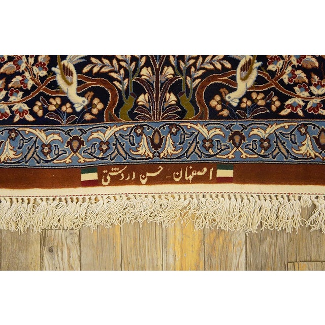 Brilliant Light Yellow and Blue Color With Special Flower Design Vintage Isfahan Rug For Sale In New York - Image 6 of 7