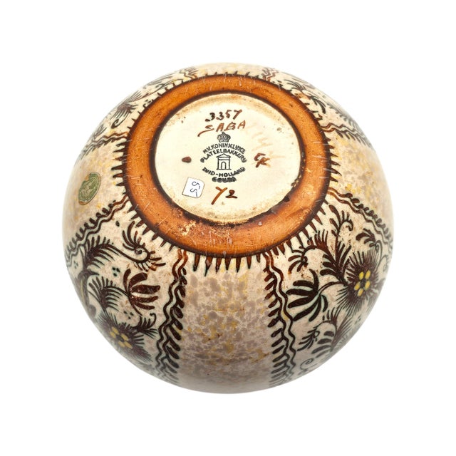 Royal Zuid Holland Gouda Hand Painted Dutch Art Pottery Vase, 6.5" For Sale - Image 13 of 14