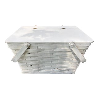 Vintage Painted Splint Wood Picnic Basket For Sale