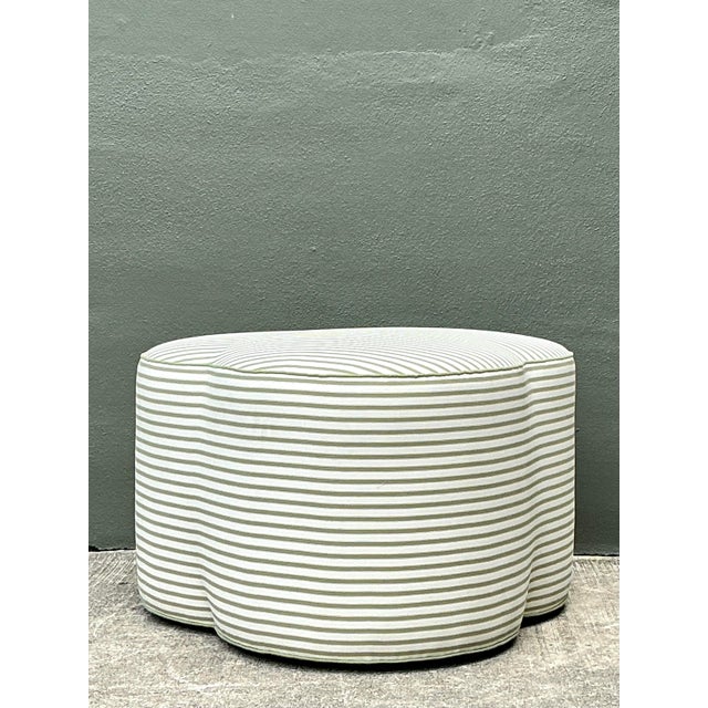 Vintage Celadon Stripe Clover Leaf Ottoman For Sale - Image 4 of 12