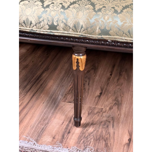 Vintage Louis XVI Style Settee in Green Damask Upholstery 2 of 2 For Sale In Boston - Image 6 of 10