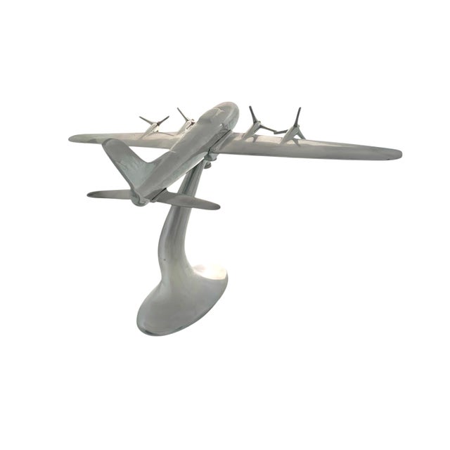 Late 20th Century Late 20th Century Airplane Model Large Aluminum Propeller Aircraft on Stand Vintage Office Decor For Sale - Image 5 of 9