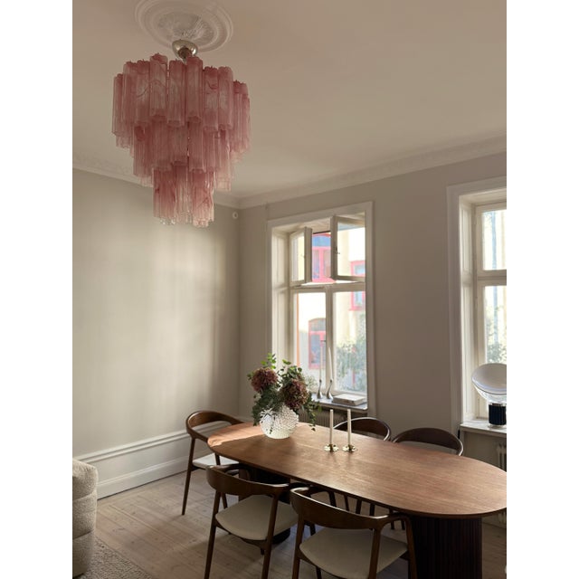 Pink Large Pink Murano Glass Prisms Tube Chandelier For Sale - Image 8 of 8