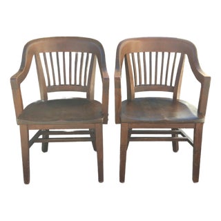 Pair Gunlocke Oak Bankers Armchairs, Early 20th Century, Victorian Design For Sale