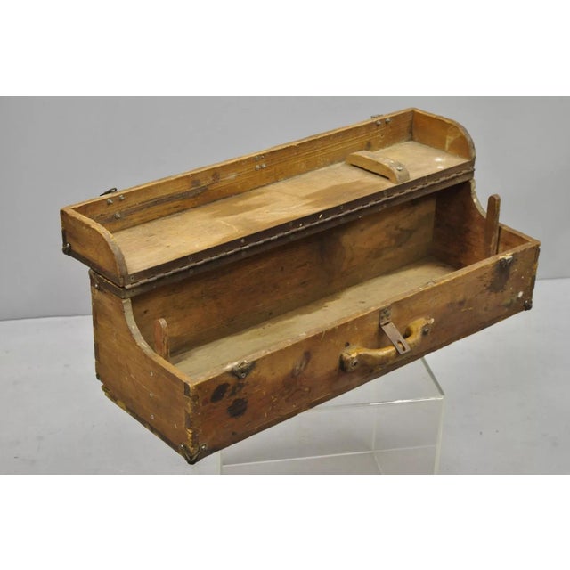 Traditional Antique Wooden Tool Chest Storage Box Carved Initials Signed "t.j.b. "78" For Sale - Image 3 of 11