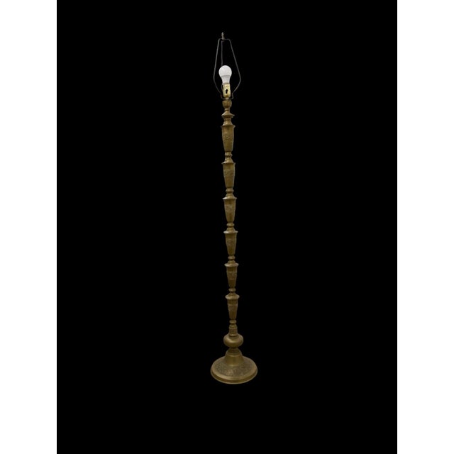 Mid 20th Century Tall Solid Brass Floor Lamp With Classic Turned Form For Sale - Image 4 of 4