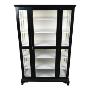 Vintage Glass Front Black Painted Vitrine Display Cabinet