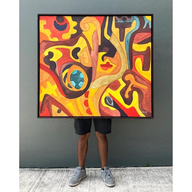 Yellow Vintage Original Abstract Oil on Canvas For Sale - Image 8 of 12