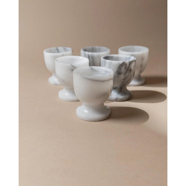 Stone Mid-Century Handcarved Grey and White Marble Egg Cups, Italy, 1970s, Set of 6 For Sale - Image 7 of 11