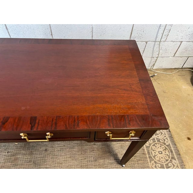 George III Style Inlaid Top Three Drawer Writing Table Desk. For Sale - Image 4 of 18
