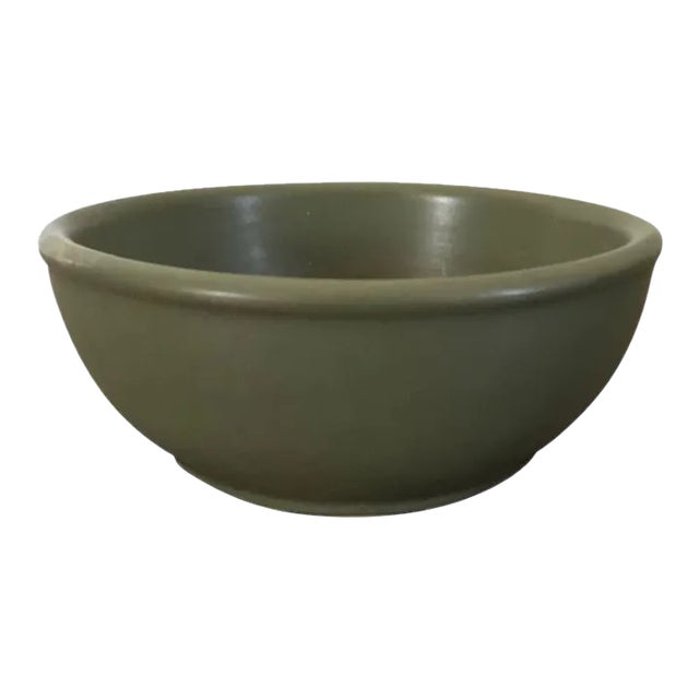 Antique American Art Pottery Arts & Crafts Green Porcelain Bowl Marked USA For Sale