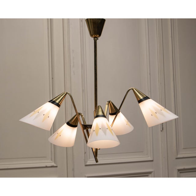 Mid-Century Modern Vintage Swedish Brass Chandelier by Harald Notini for Bohlmarks, 1950s For Sale - Image 3 of 8