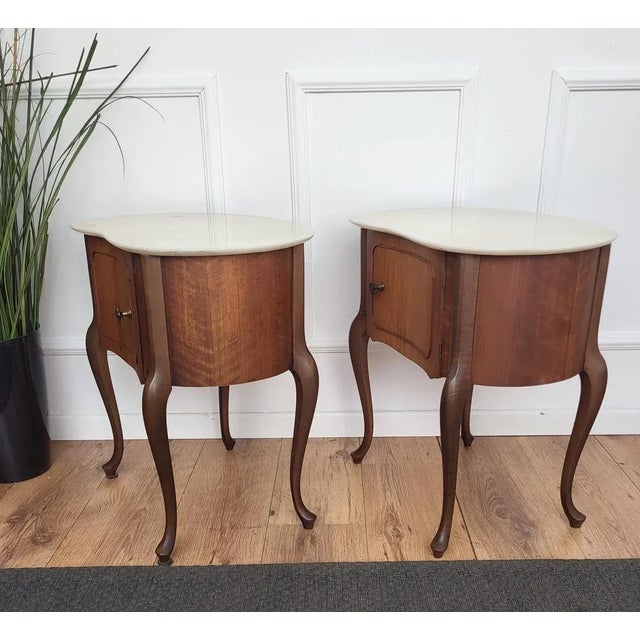 Metal Art Deco Italian Kidney Shaped Nightstands with Marble Top, 1950s, Set of 2 For Sale - Image 7 of 10