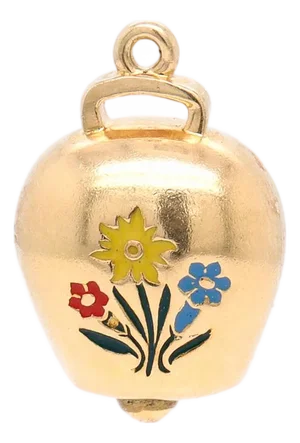 Vintage 18k Gold Lucerne Switzerland Figural Bell With Enamel Flowers Charm