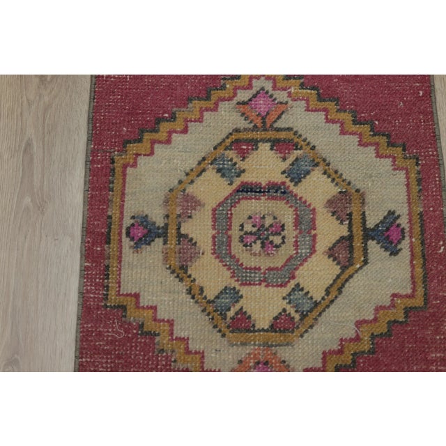 Red 1970s Turkish Bohemian Style Geometric Oushak Doormat Rug For Sale - Image 8 of 13