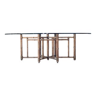 McGuire Rattan and Glass Oval Dining Table For Sale