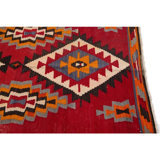 1960s Vintage Turkish Kilim Red Handmade Tribal Wool Rug For Sale In New York - Image 6 of 8