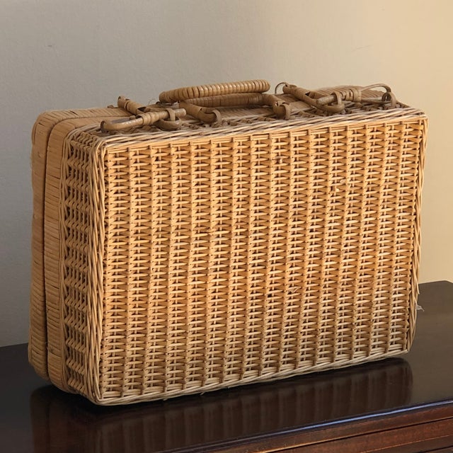 Small Vintage Natural Wicker Luggage Case | Chairish