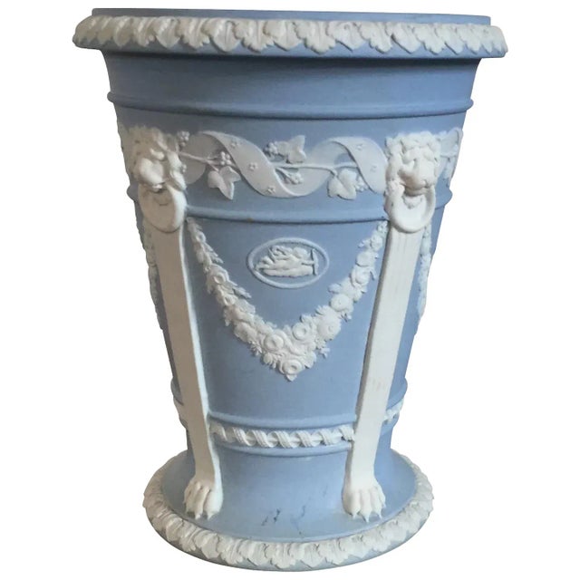 Antique Edwardian Wedgwood Light Blue Jasperware Vase For Sale - Image 10 of 10