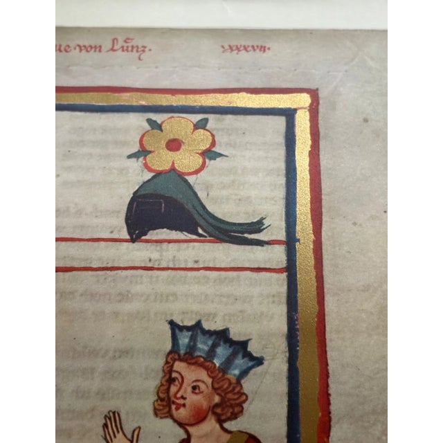 Gothic Vintage Print from 14th c. Codex Manesse in 14x18 Mat: "Der Burggraf von Lienz" For Sale - Image 3 of 3