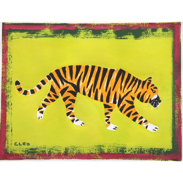 Cleo Plowden Golden Leopard and Raspberry Pink Chinoiserie Pop Art Original Painting by Cleo Plowden For Sale - Image 4 of 5