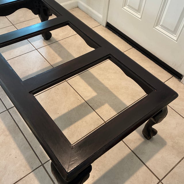 Blackened Walnut Coffee Table With Clear Glass Panels, Carved Shell Motifs & Cabriole Legs For Sale - Image 11 of 12