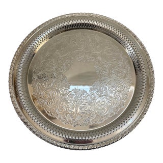 Wm Rogers Pierced Silverplate Round Serving Tray For Sale