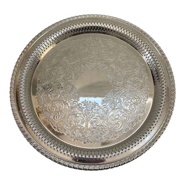 Wm Rogers Pierced Silverplate Round Serving Tray For Sale